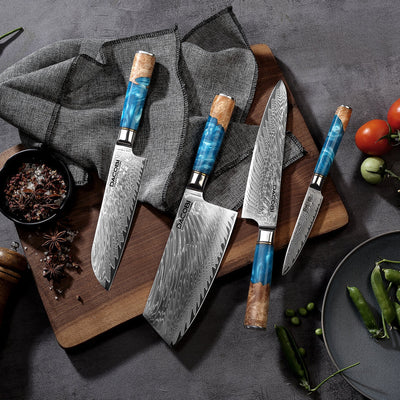 Kolekce Azure, profesionální nože, 67 vrstev damaškové oceli, unikátní rukojeť