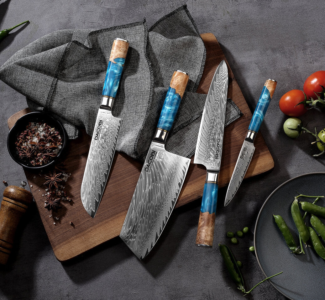 Kolekce Azure, profesionální nože, 67 vrstev damaškové oceli, unikátní rukojeť