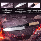 Infografika s vlastnostmi nože Gyuto Tsuchime