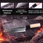 Infografika s vlastnostmi nože Honesuki Tsuchime