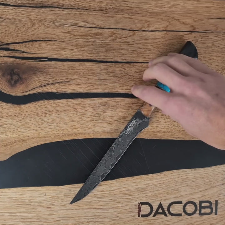 Filetovací nůž C69, Damašková ocel, 15.6 cm