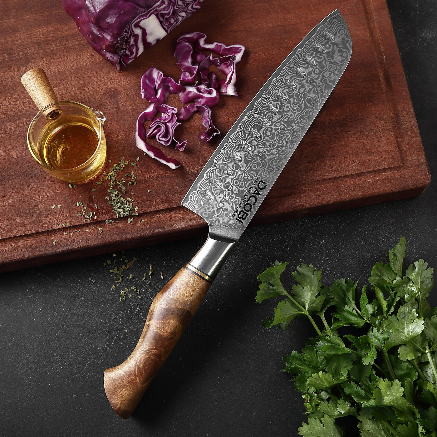 Nůž Santoku C33, Damašková ocel, 18 cm - DACOBI.cz