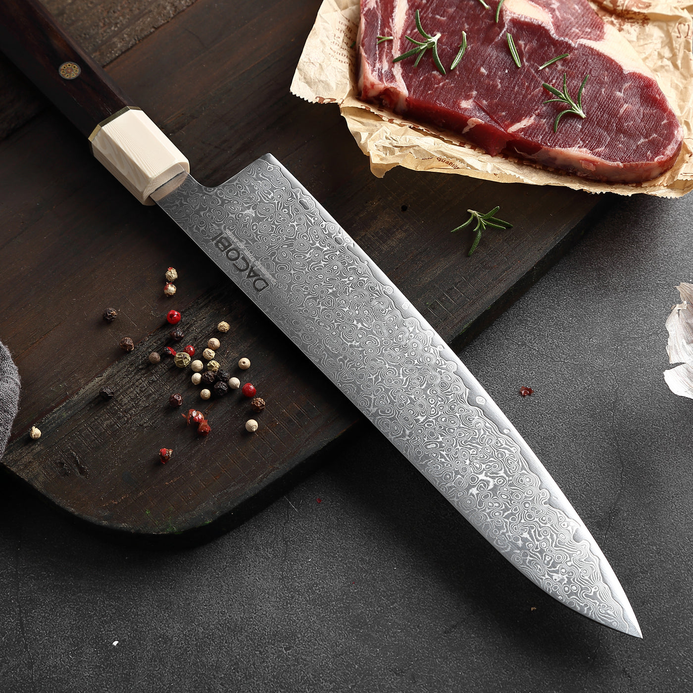 Nůž Santoku C12, 20.5 cm, damašková ocel - DACOBI.cz